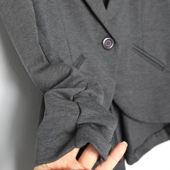 Soho Apparel Stretch Hi-Lo Blazer Jacket. Ruched Sleeves Office Workwear Grey - Picture 5 of 7